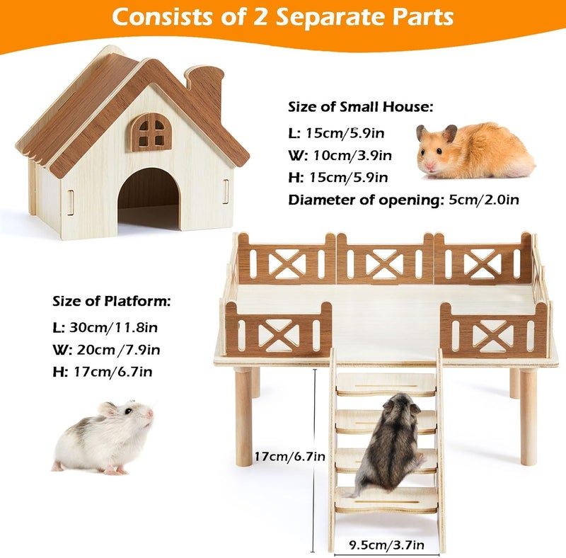 Jevnd Wooden Hamster Platform and Dwarf Hamster House, Hamster Cage Platform With Climbing Ladder, Cute Syrian Hamster Hideout, Hamster Cage Accessories Platform for Putting Food Bowl, Hamster Gerbil Castle - Image 2